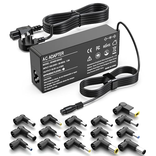 FUDCOCWN 90W Universal Laptop Charger UK AC Power Adapter Compatible with HP Dell Acer ASUS Sony Notebook Ultrabook 19.5V Supply Cord with 17 tips