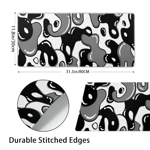 Image of Japanese Anime Geometric Gaming Mouse Pad XL 35.4x15.7 Inch Black Grey White Mousepad Extended Large Anime Mouse Pad with Non-Slip Rubber Base Stitched Edge PC Computer Laptop Desktop for Home Office
