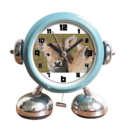 GIRLSIGHT1 Non-Ticking Cool Metal Robot Alarm Clock Wake-up Clock with Cute Animal-488.Wildlife Deer