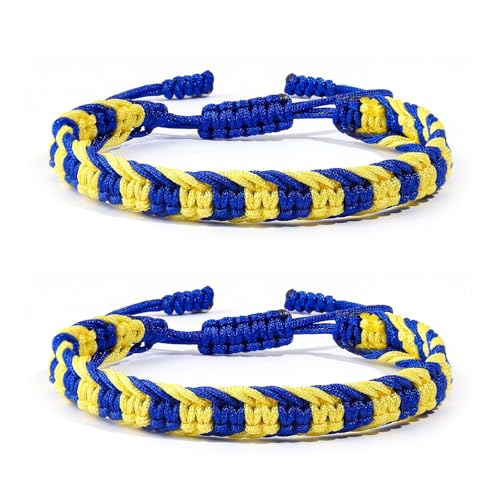 Choistily 2PCS Ukrainian Bracelet Yellow Blue Braided Bracelets Adjustable Handmade String Sunflower Bracelets for Women Trendy 2025 Stocking Stuffers