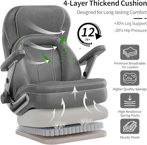 Image of Big and Tall Office Chair, 600lbs Heavy Duty Desk Chair with 5D Arms, Adjustable Lumbar Support & Height, Tilt Function, PU Leather High Back Ergonomic Executive Computer Chair