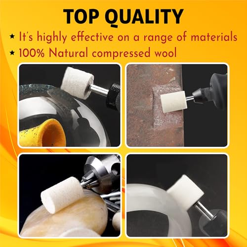 Image of Ultra Touch Felt Mop Wheel | 1 /4 inch Shank | Suitable for Polishing | Can be used with Drill Machine /Die Grinder | Metal Working | Pack of 5 (25 x 25mm)