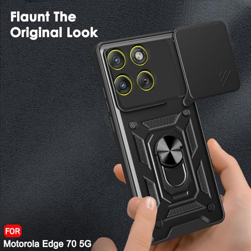 Image of TheGiftKart Tough Armor Bumper Back Cover Case for Motorola Moto Edge 70 5G | Sliding Camera Cover, Kickstand & Ring Holder | 360 Protection Back Cover Case for Motorola Edge 70 5G (PC & TPU, Black)