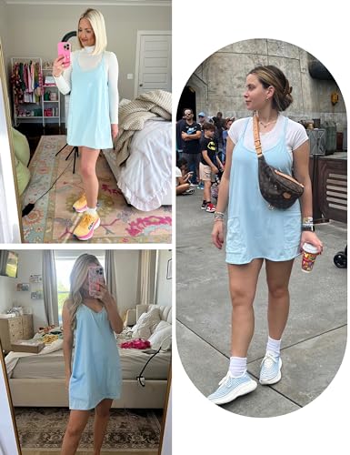 Image of Lianlive Women Athletic Mini Dresses Built-in Shorts Set Summer Sleeveless Sundress Hot Shot Mini Dress