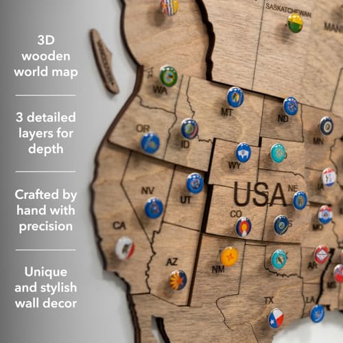 Image of Enjoy The Wood 3D Wooden World Map Wall Art (Terra, XL) | Large Travel Map with Pins for Art Decor, Decorative Map of the World for Home, Office Travel Wall Art Housewarming Gift Idea