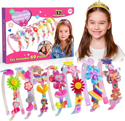 3-7 Year Old Girl Gifts, 69 PCS DIY Hairbands & Hair Accessories for Girls Arts and Craft Kits for Kids Age 3-7 Girls Toys for 3-7 year olds Birthday Presents Gifts Advent Christmas
