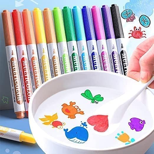 Pamidhar Magic Floating Pen and Spoon Set for Children - Water Painting, Erasable Doodle, Plastic Marker (12 Pieces, Multicolor)