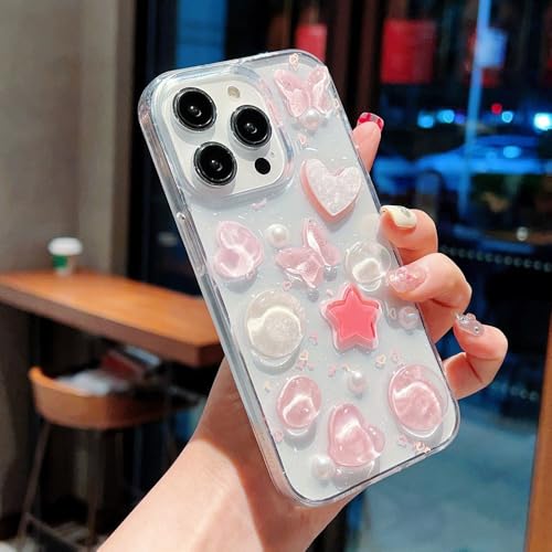 Image of COVERLY for iPhone 12 Pro 3D Luxury Butterfly Resin Phone Case,Trendy Translucent Cute Hard Epoxy Art Crystal Clear -Non Yellowing Love Heart Embossed Pearl Princess Cover for Apple iPhone 12 Pro