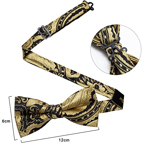 Image of DiBanGu Paisley Pre-Tied Bow Ties for Men Silk Adjustable Bowtie and Pocket Square Cufflinks for Wedding Party