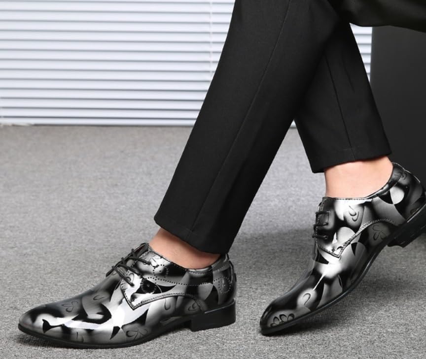 Men's Oxfords Pointed Toe Lace Ups Shoes Supple Full-Grain Leather Shoes for Men(Gray,8.5)2