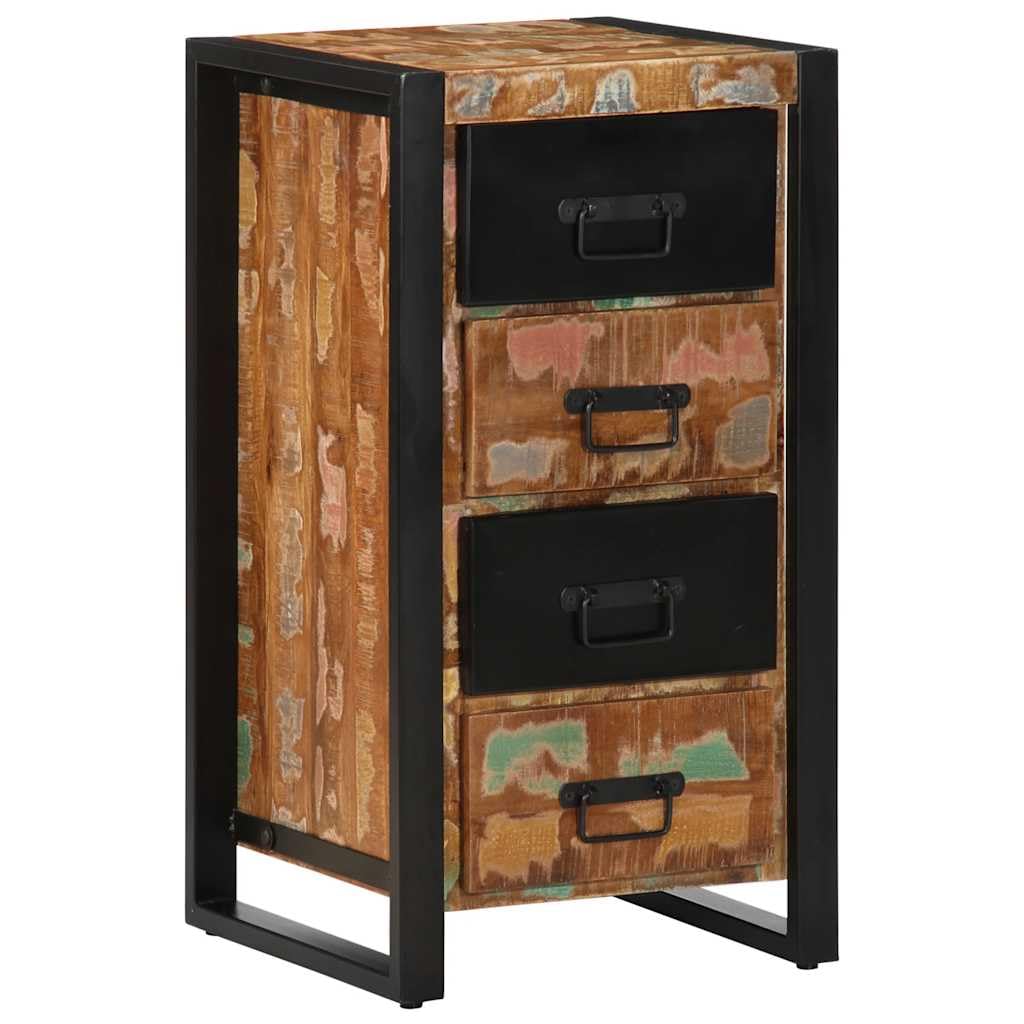 Armoire à tiroirs multicolore en bois massif vieilli 40 x 40 x 75 cm avec pieds en métal, buffet pour salon, couloir ou chambre à coucher, commode avec tiroirs et porte pratique