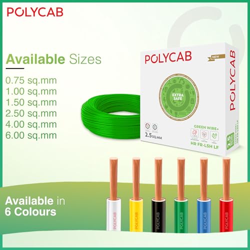 Image of Polycab Green Wire+ 90M coil |0.75 SQ MM|Heat resistant upto 900 C | Low smoke | Low toxic fumes | GreenPro certified | 99.97% high purity copper | Rodent protection | Eco friendly (Red)