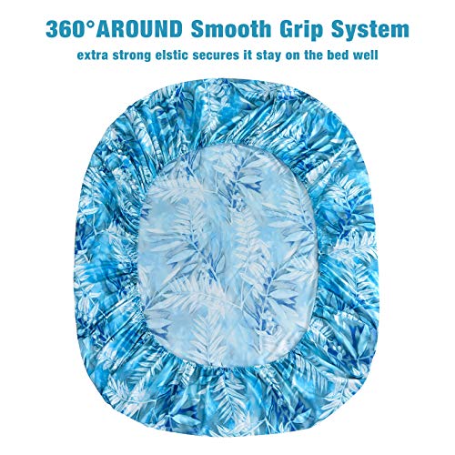 Jsd Turquoise Blue Leaves Print Sheet Set Queen Size, 6 Piece Botanical Pattern Soft Microfiber Sheets Extra Deep Pocket #TOP5