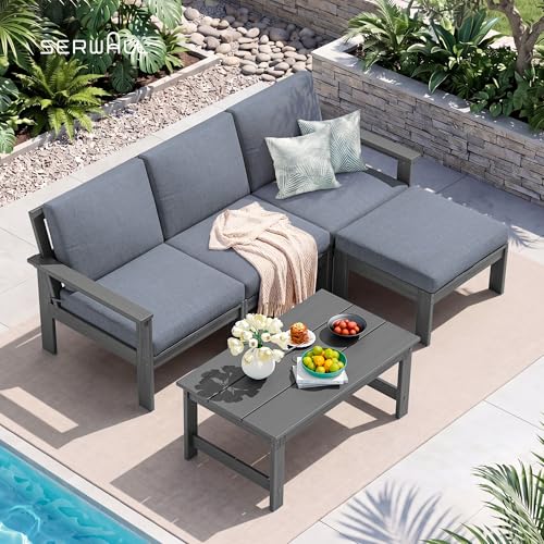 Image of SERWALL HDPE Outdoor Ottoman with Cushions