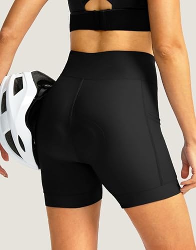 Bikewa Women'S Bike Shorts 4D Padded Cycling Shorts Crossover Waist Biking Shorts With Pockets Bicycle Riding thumb #1