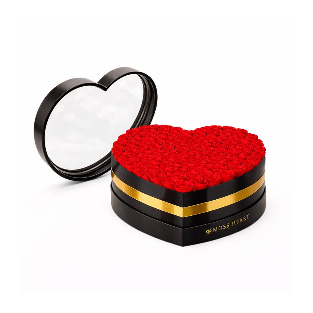 Moss Heart 100 Petite Preserved Roses Heart Shaped Box