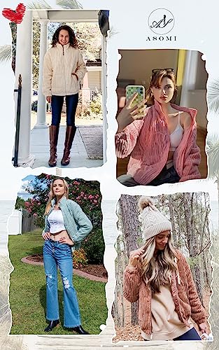 ASOMI Jacke Damen Kuschelige Fleecejacke Übergangsjacke Gefüttert Langarm Reißverschluss Herbst-Wintermantel mit Taschen Beige Medium