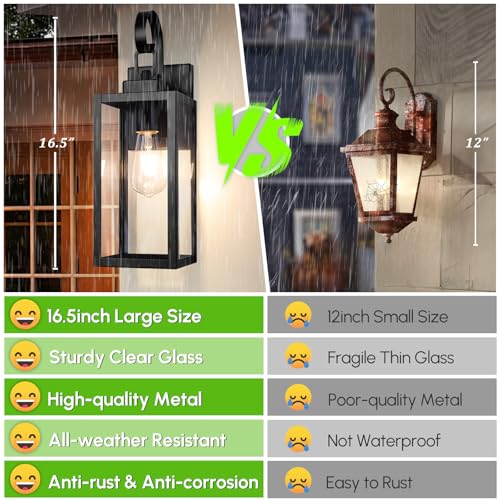 Image of BesLowe 16.5 inch Large Outdoor Wall Light Fixture, Modern Porch Sconce, Black