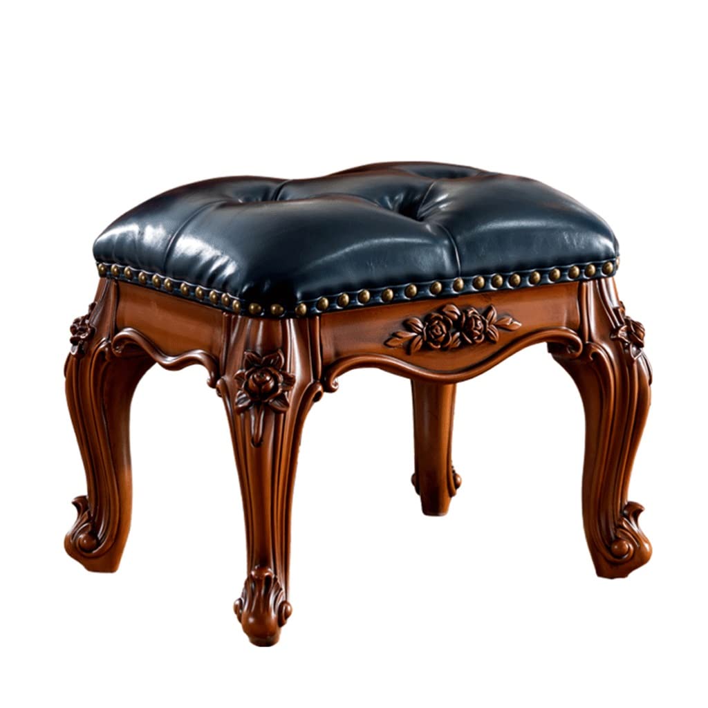 Coussin pour salon et chambre CHEWYNP pouf carré bleu et repose-pieds vintage cuir