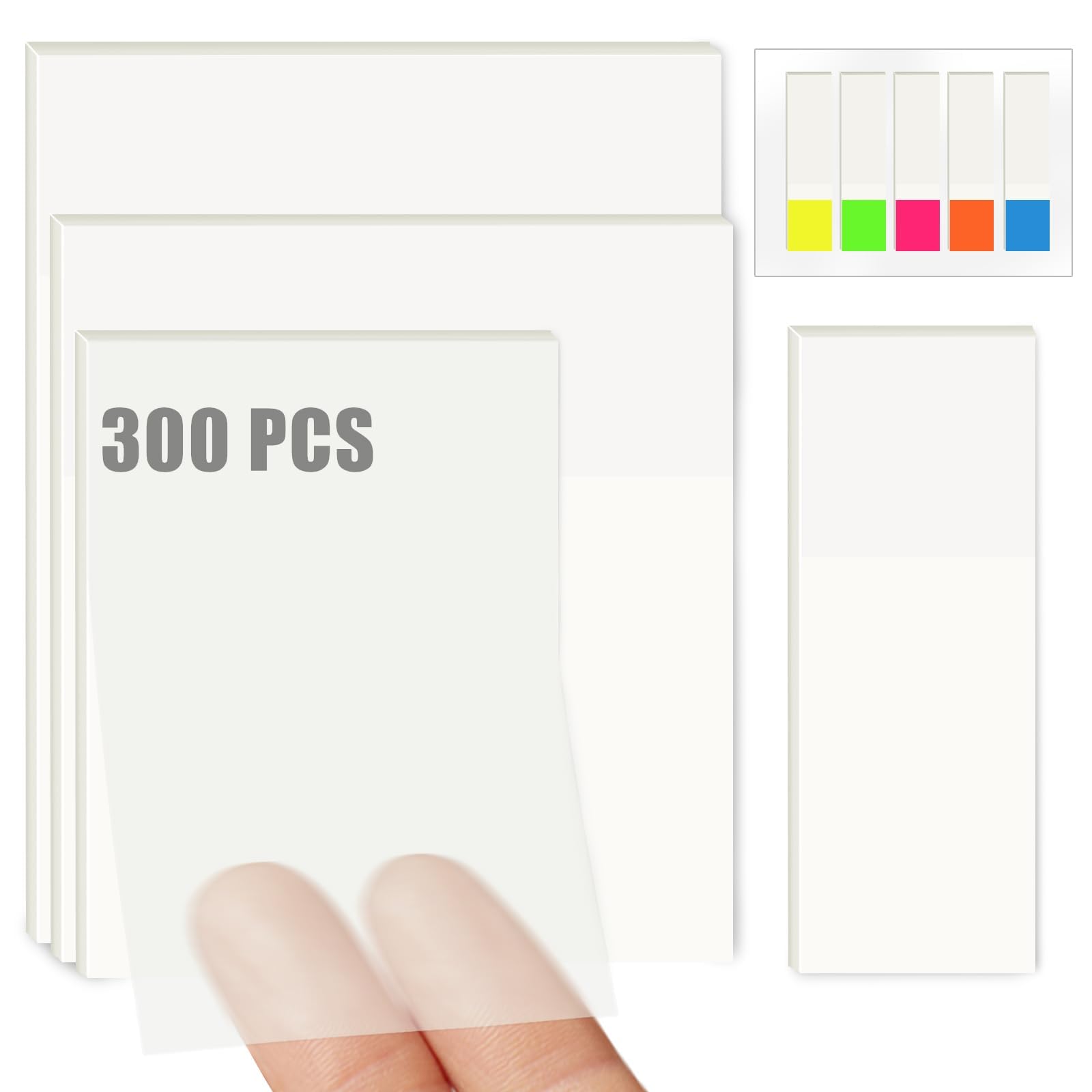 PROPOG Notas Adhesivas Transparentes, 300Pzs Notas Adhesivas Transparentes-200Pzs Notas Adhesivas+100Pzs Marcadores Adhesivos, Para Notas, Block De Notas, Notas Adhesivas Pequeños