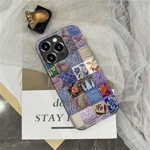 Protection iPhone 16 Pro Max anti-rayure motif mosaïque violet rétro