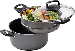 MTA COZIVAPOR N°20/3,2L COM TAMPA DE VIDRO - 4 EM 1 - DE ALUMINIO COM ANTIADERENTE COR GRAFITE