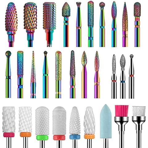 PAIRIER 30 Stück Keramik Nagelfräser Aufsätzeaus Bits 3/32 Zoll Wolframkarbid Professionelle Grate Diamant Nagelhautentferner Bits Kit Cover