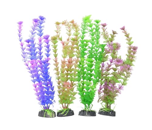 CNZ Aquarium Plastic Plant Decoration w Ceramic Base Medium 12.5-inch, 4-Pack