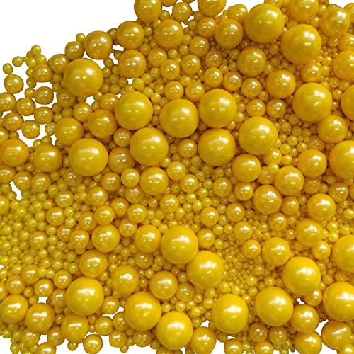 Image of Edible Yellow Sugar Pearls Candy Sprinkles 120G / 4.23Ounce Baking Cake Sprinkles Cupcake and Cake Topper Cookie Decorations Wedding Party Valentines Halloween Christmas Supplies