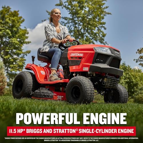Image of CRAFTSMAN 36 inch Gas Riding Lawn Mower with 11.5 HP* Briggs and Stratton Single-Cylinder Engine, Gas Lawn Tractor with 7-Speed Transmission, Red /Black (13AC77XYA93)