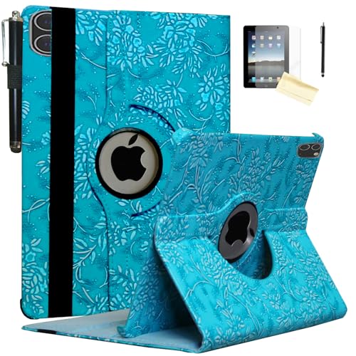 Étui iPad Air M4 rotatif avec fonction réveil automatique motif fleur