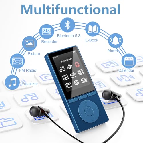 Image of 64GB MP3 Player with Bluetooth 5.3, Color Screen 2.4 inch, Music Player with HiFi Sound, MP3 Players Built in HD Speaker Voice Recorder E-Book, Expanded Up to 128GB, Earphone Included, for Sports Runner