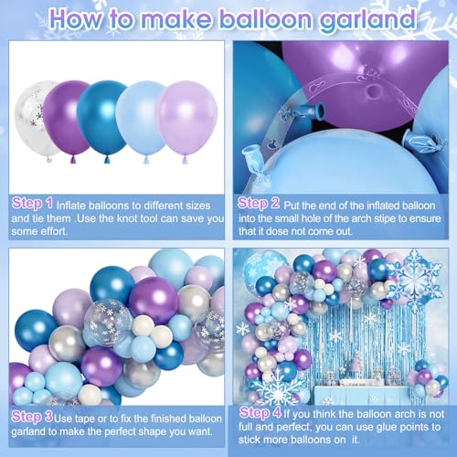 Image of Ouddy Life 167Pcs Frozenn Balloons Arch Kit, Winter Wonderland Party Decor | Fringe Curtain Pearlescent Metallic Blue Purple Silver White Snowflake Balloon for Princess Girl Decorations Supplies
