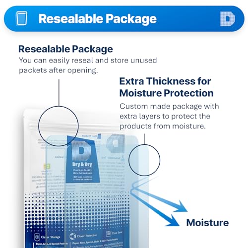 Image of Dry & Dry 20 Gram [10 Packets] Silica Gel Packets Desiccants, Silica Packets - Rechargeable Moisture Absorbers for Food Storage, Electronics, 3D Filament & Safes