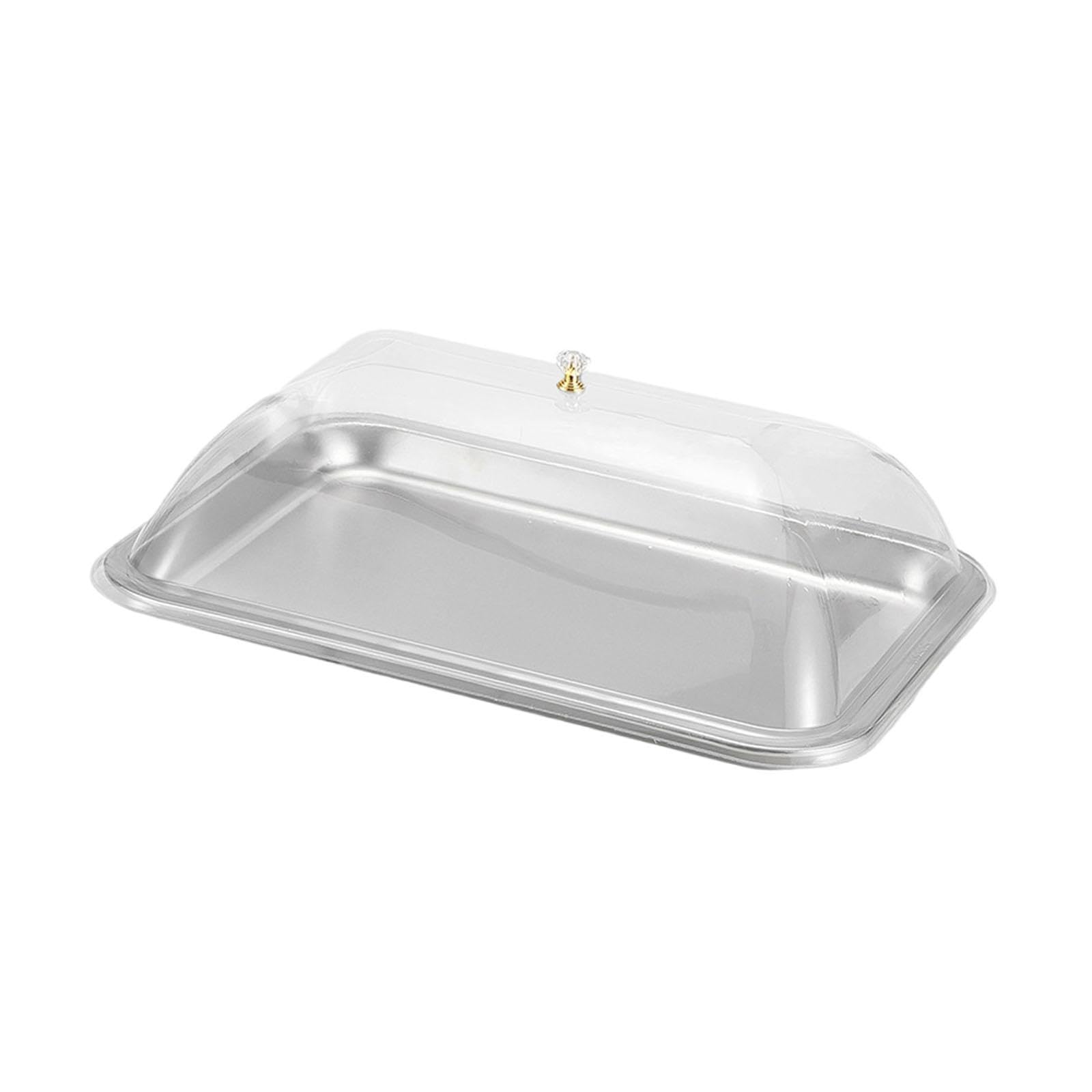 Serviertablett Edelstahl Servierplatte mit Deckel Rechteckige Kuchenplatte Snackplatte mit Staubschutz Vielseitig Verwendbar für Hochzeit Empfang, 40x30x2cm