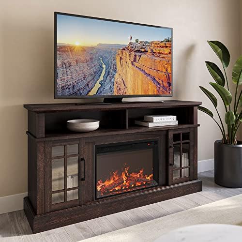 BELLEZE 58" Rustic TV Stand Electric Fireplace Review
