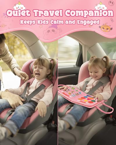 Image of Pink Montessori Busy Board for Toddlers,8-Page Sensory Activity Book for Fine Motor Skills & Basic Dress Learning, Portable Travel Toy for Preschool Kids, Portable Travel Gift for Preschool Girls