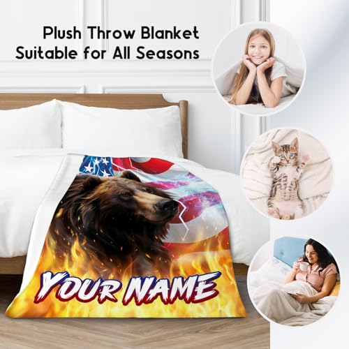 Blanket for Boys - Personalized Bear Gifts with Name - Cozy Soft Fleece Throw for Couch, Bed - 4 Sizes