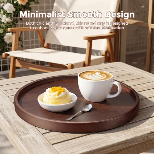 Round Bamboo Tray, 12 Inch Decorative Serving Tray with Walnut Finish Coffee Table Tray, Natural Bamboo Ottoman Tray for Vanity, Snacks, Vanity, Entryway & Home Decor - Image 5