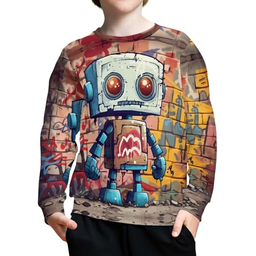 JooMeryer Teens Boys Girls Funny 3D Cartoon Robot Print Long Sleeve Crew Neck Sweatshirts3