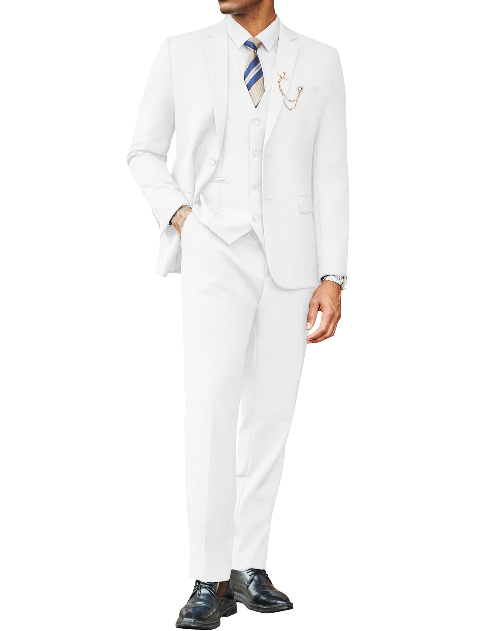 COOFANDY Completo da uomo in 3 pezzi, vestibilità classica, con 2 bottoni, per matrimoni, cene aziendali, balli, giacca e pantaloni