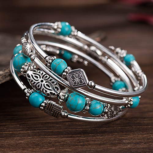 BULINLIN Layered Wrap Bangle Turquoise Bracelet - Bead Bracelet with Natural Agate Stone, Gifts For Women2