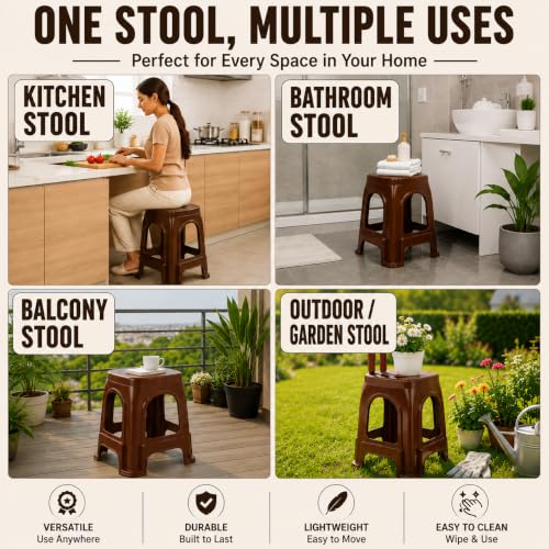 Image of PulGos ๐ ๐๐๐ฌ Plastic Sitting Stool for Home, Office & Outdoor Use | Compact, Lightweight & Durable Stools for Adults & Kids | Use as Footrest, Side Table, Extra Seating for Room, Balcony, Garden