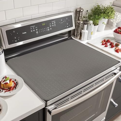 Image of Stove Top Cover for Electric Stove- Range Covers for Electric Stove,Silicone XXL Dish Drying Mat, Glass Cooktop Covers, Flat RV Range top Mats (Gray, 36 inchx21 inch)