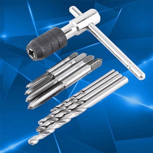 9PCS/Set Threading Tapping Tool Kit,M3x0.5/M4x0.7/M5x0.8/M6x1.0 Screw Taps T-Handle Tap Wrench Drill Bits Machine Thread Taps Set Threading Tapping Hand Tool Kit - Image 3