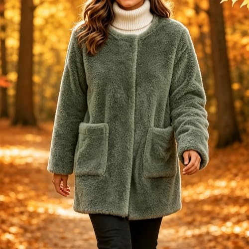 Fleece Jacket Women Open Front Teddy Fall Winter Outerwear Patch Pockets - image 6