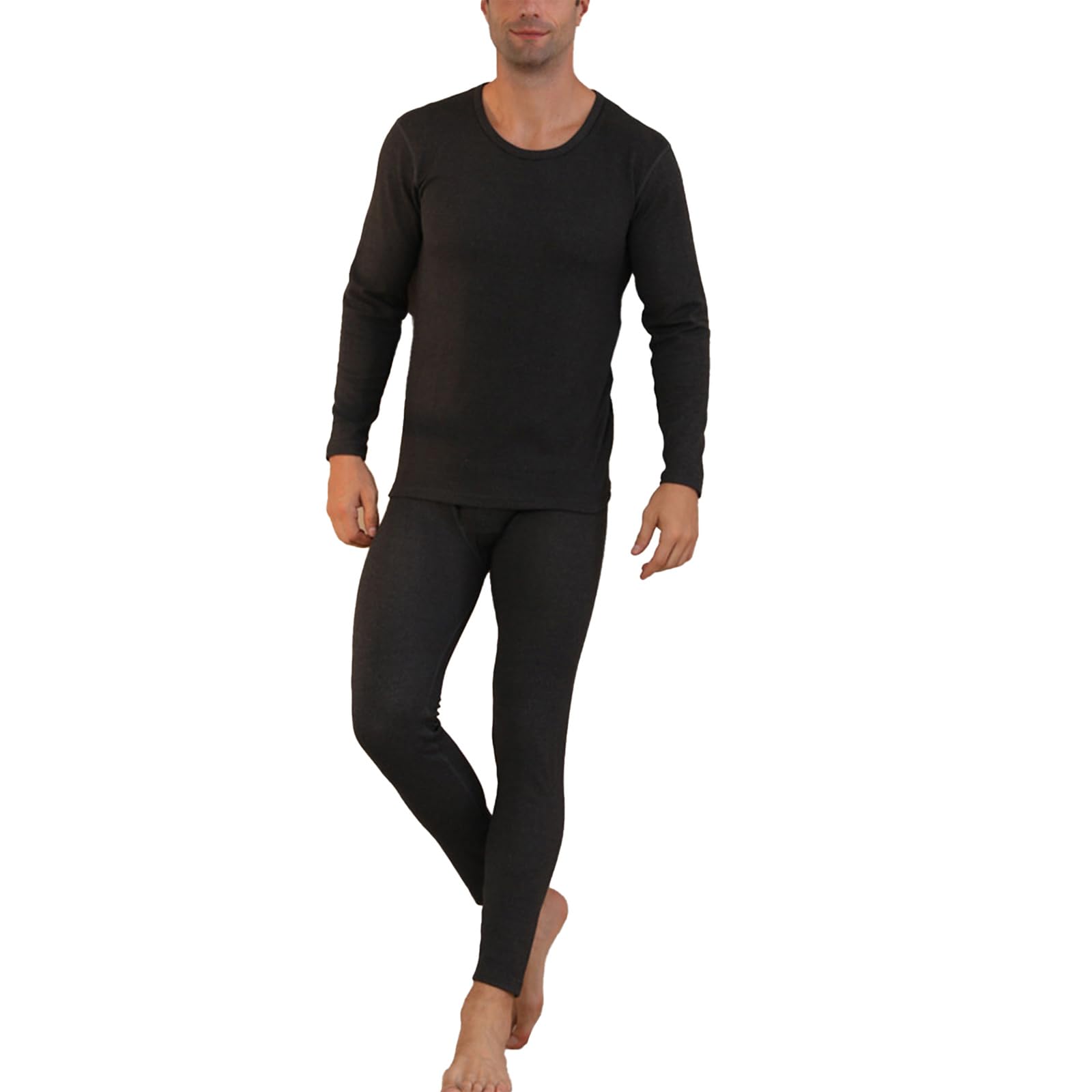 Ensemble Thermique 2 pièces pour Hommes Long Johns sous-vêtements Chauffants pour Temps Froid avec des Patchs Chauds