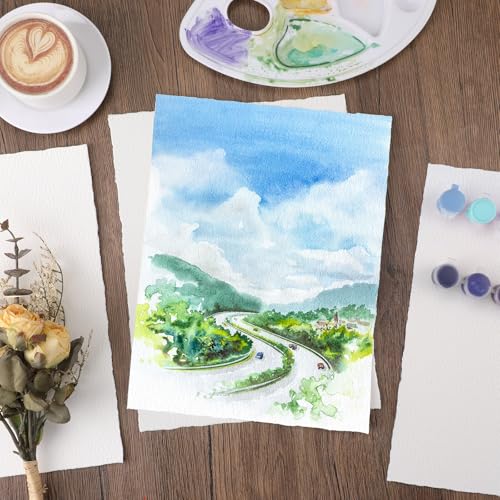 Image of 25 Sheets Watercolor Paper 9X 12, 300 GSM Deckled Edge Paper Rough /Textured Handmade Paper for Watercolors, Wedding Invitations, Cards, Crafts