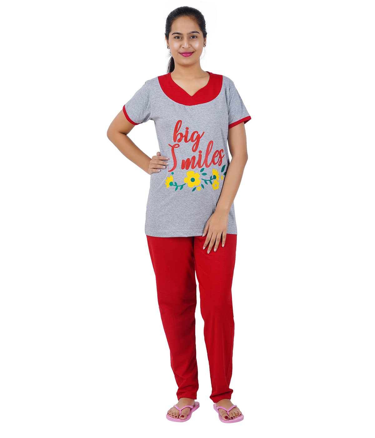 Women Printed Ladies Pyjama Set| Half Sleeve Printed Fancy Top and Pyjama| Relaxed wear | Under 500 Fashion wear RED Relaxed wear in Home