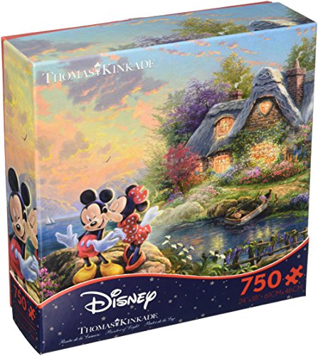 Thomas Kinkade Disney Mickey and Minnie Kissing in front of Cottage 750 Pieces